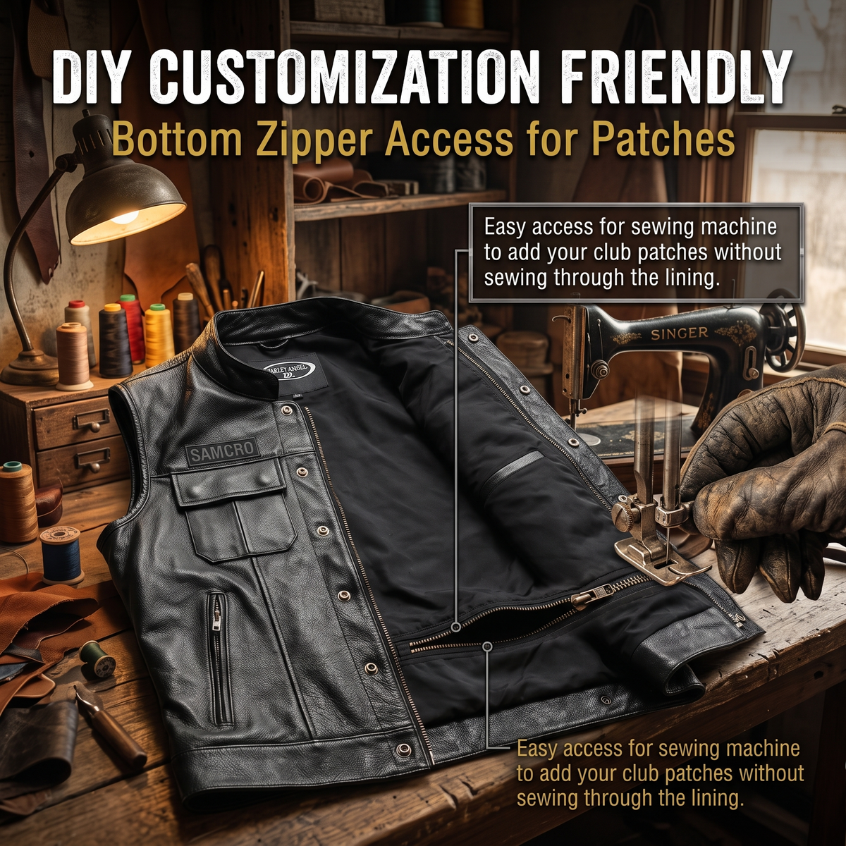 Classic Cowhide Motorcycle Vest-J58