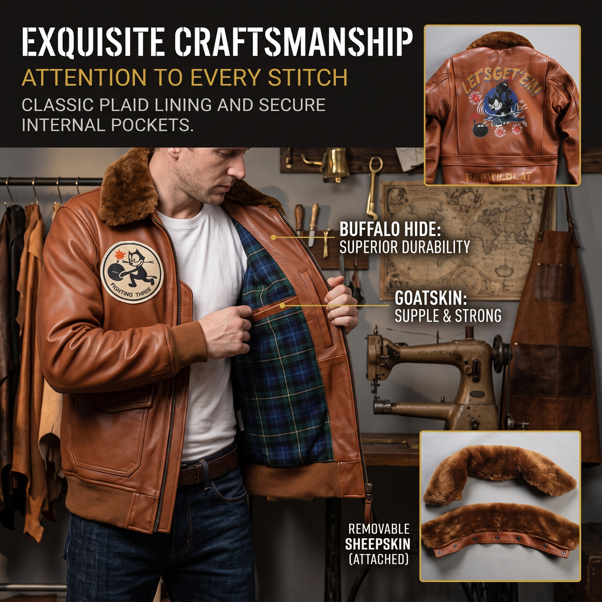 American-style Felix G1 Genuine Leather Flight Jacket-J50