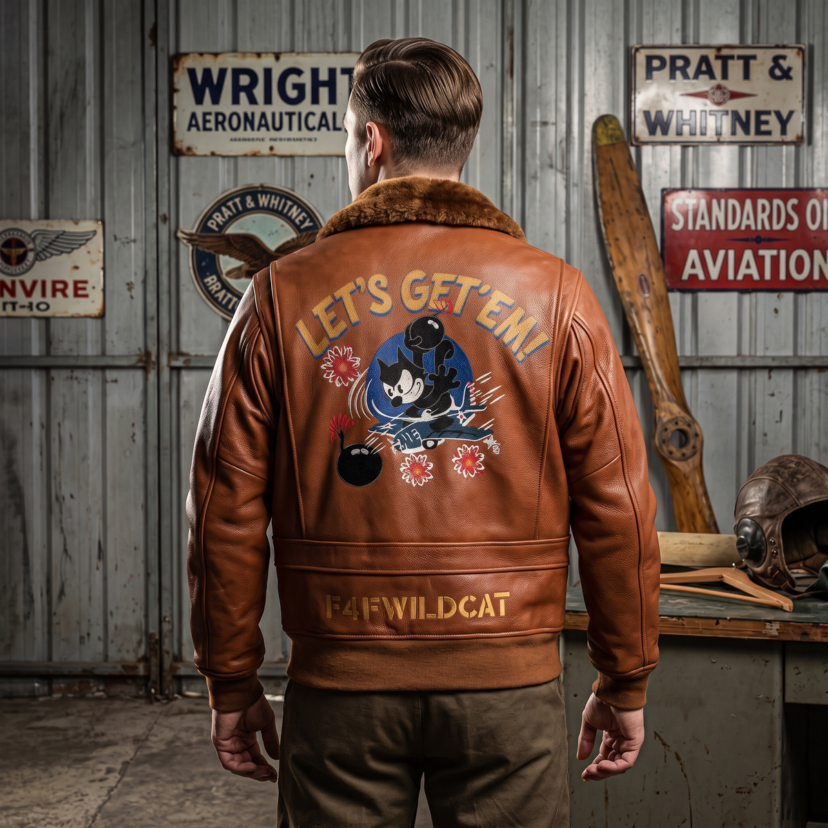 Men's sea and air pilot leather jacket-J03