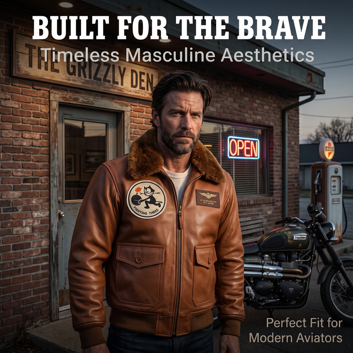 Men's sea and air pilot leather jacket-J03