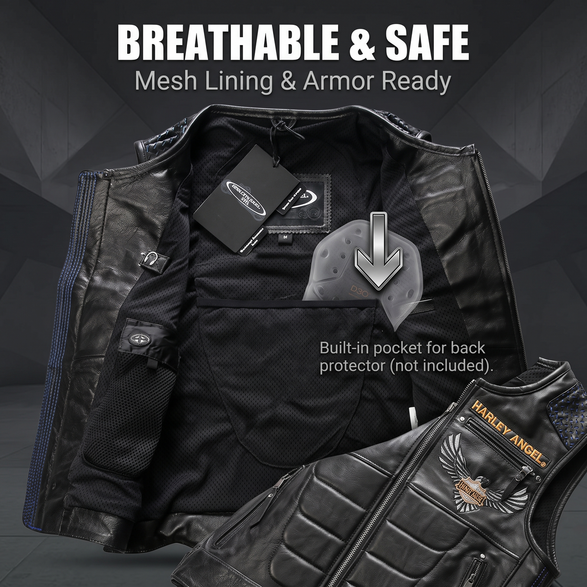 Abs Blocking Harley Summer Rock Leather Vest - J30