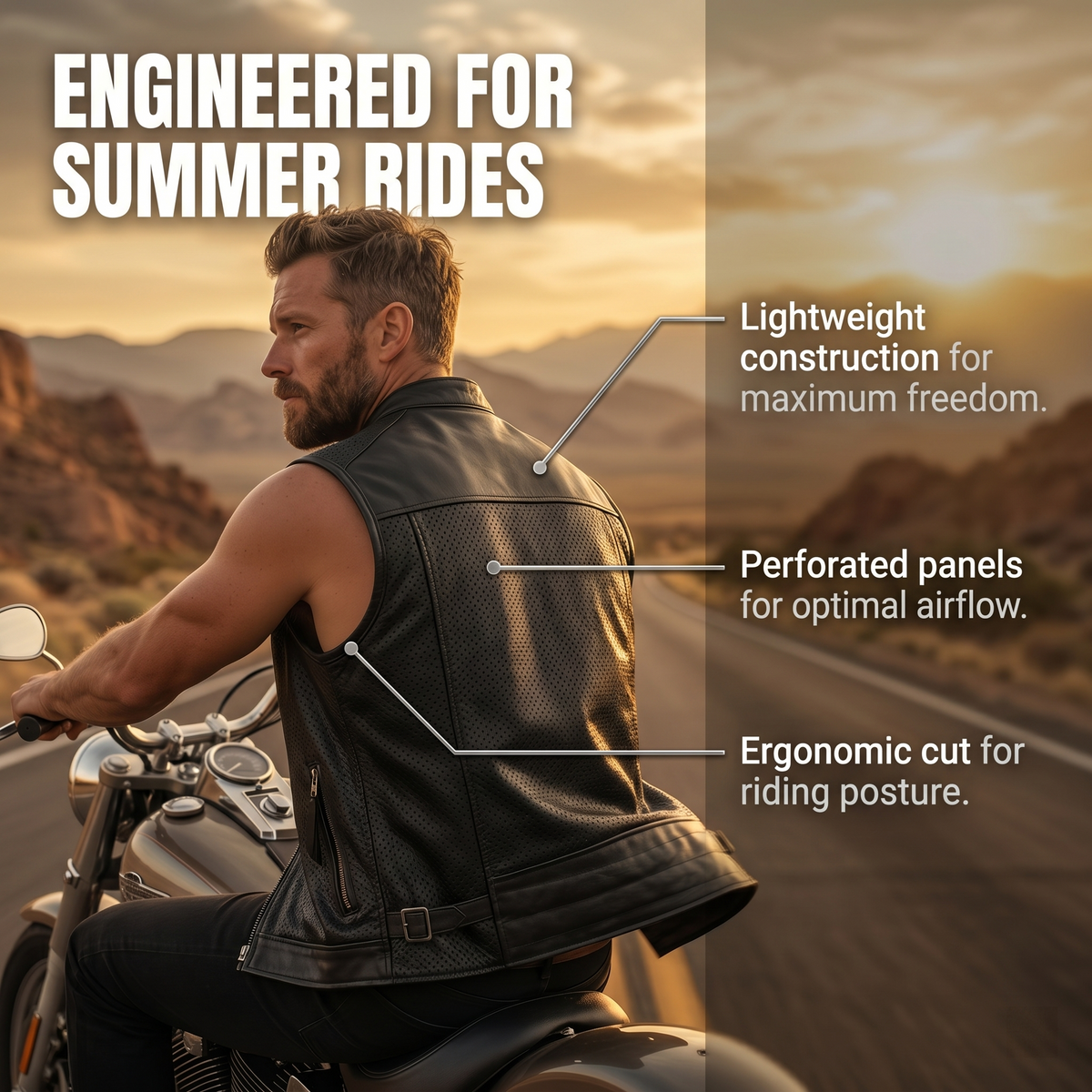 Harley Breathable Summer Mesh Leather Vest-J38