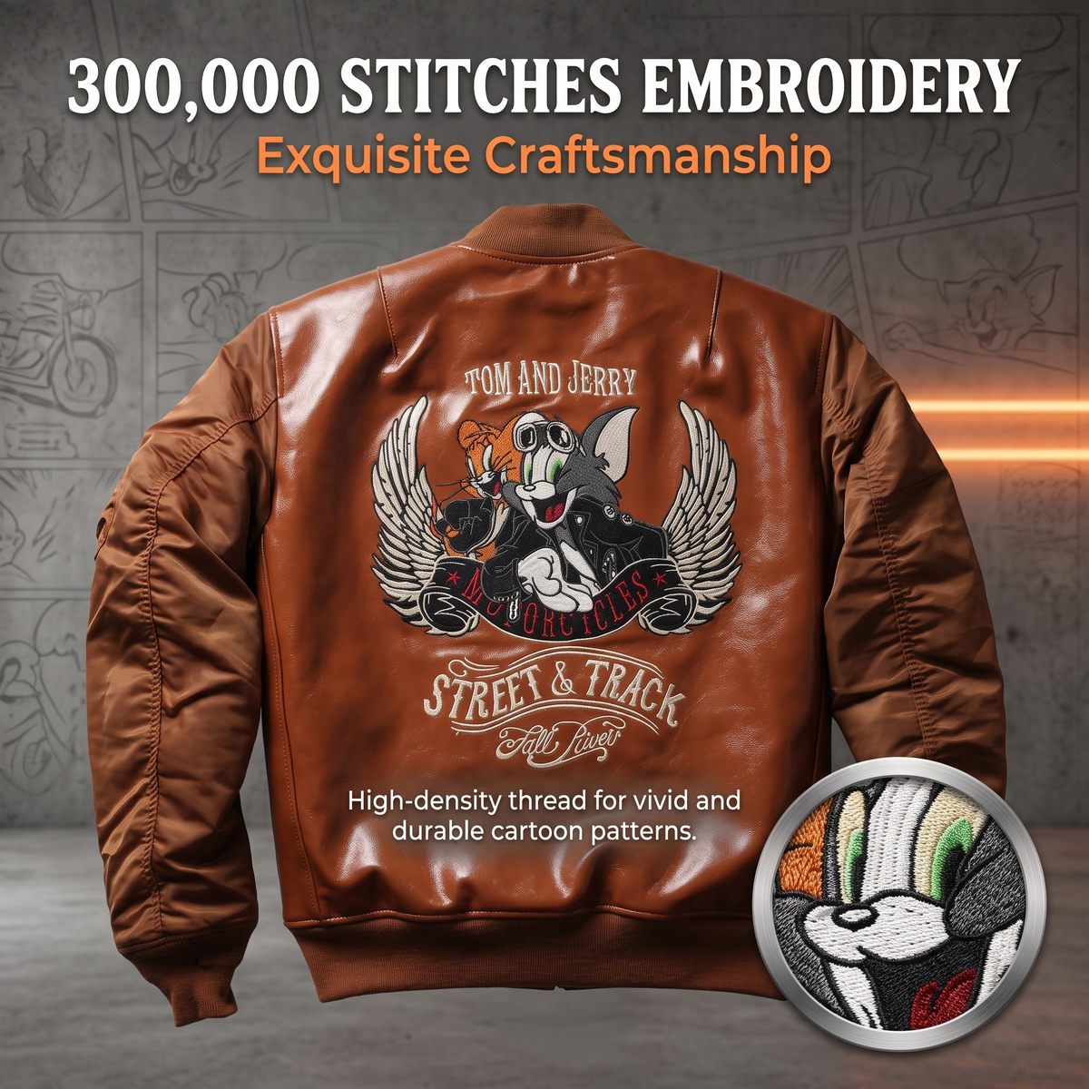 Cartoon sports casual leather cowhide jacket-J39
