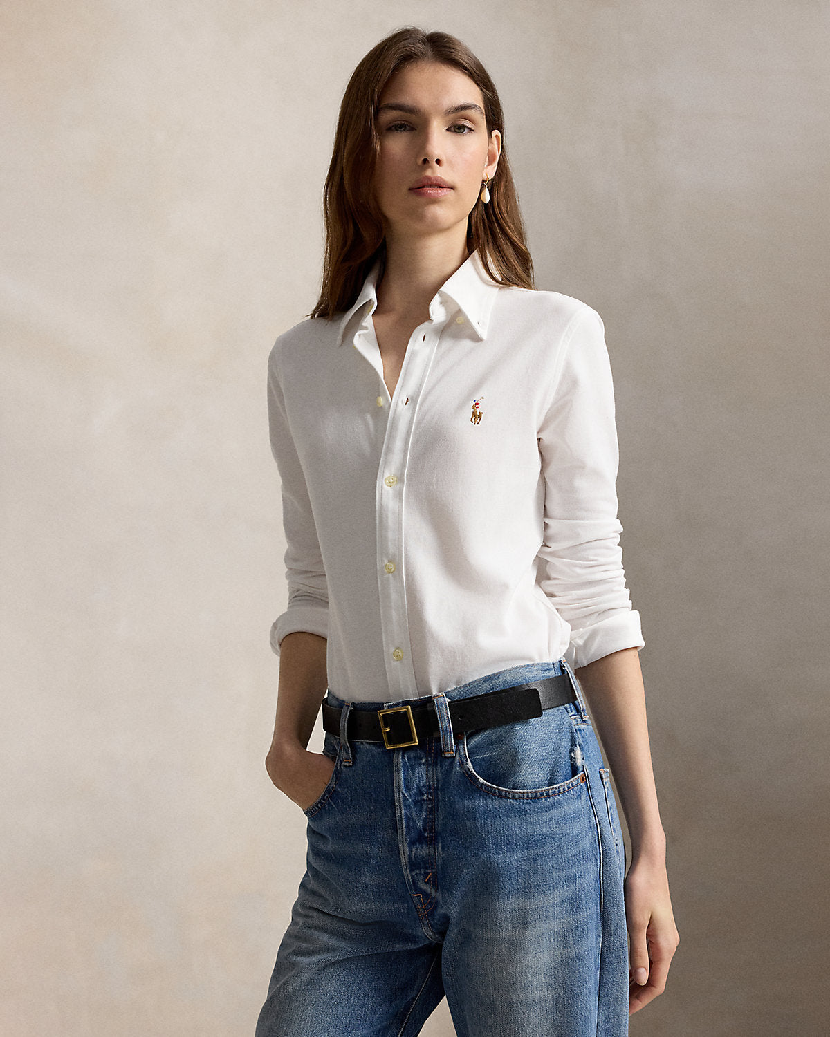 Slim Fit Knit Cotton Oxford Shirt