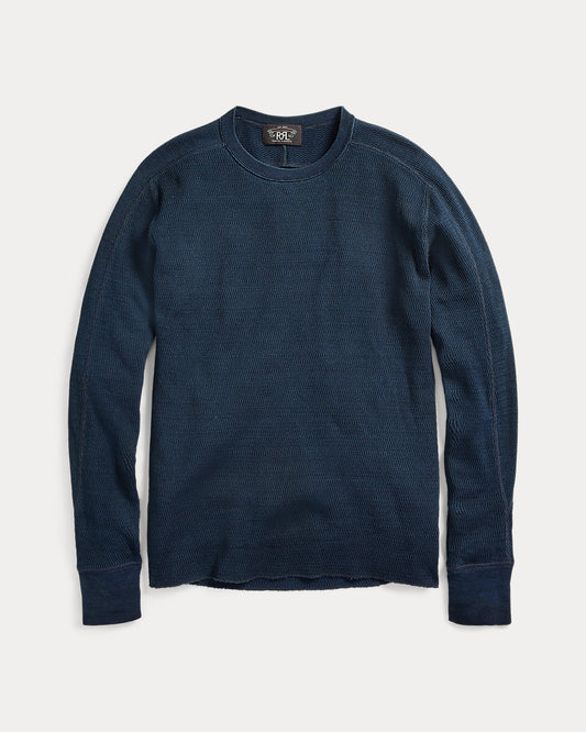 Indigo Jacquard-Knit Crewneck Rinsed Blue Indigo