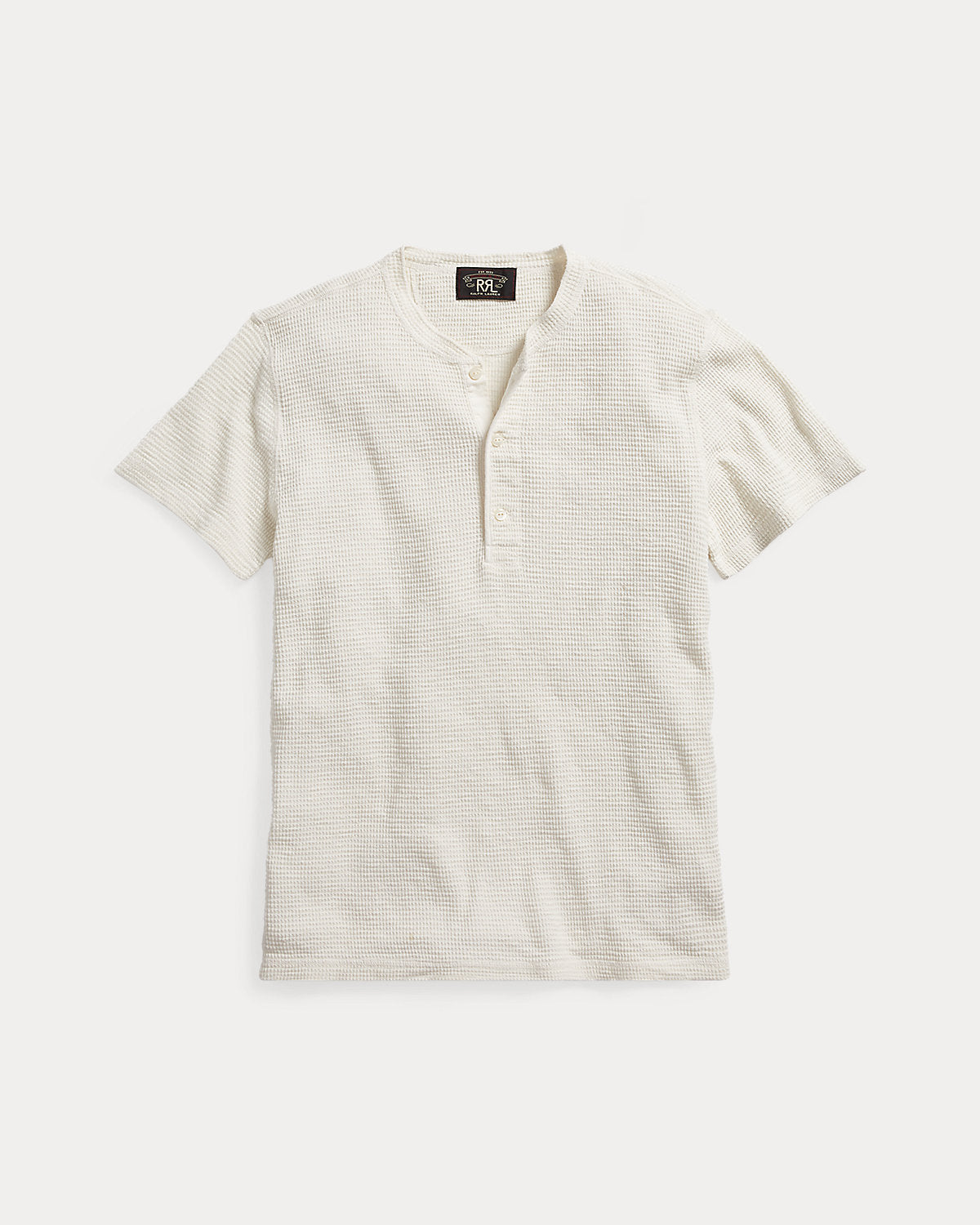 Waffle-Knit Short-Sleeve Henley Shirt Paper White