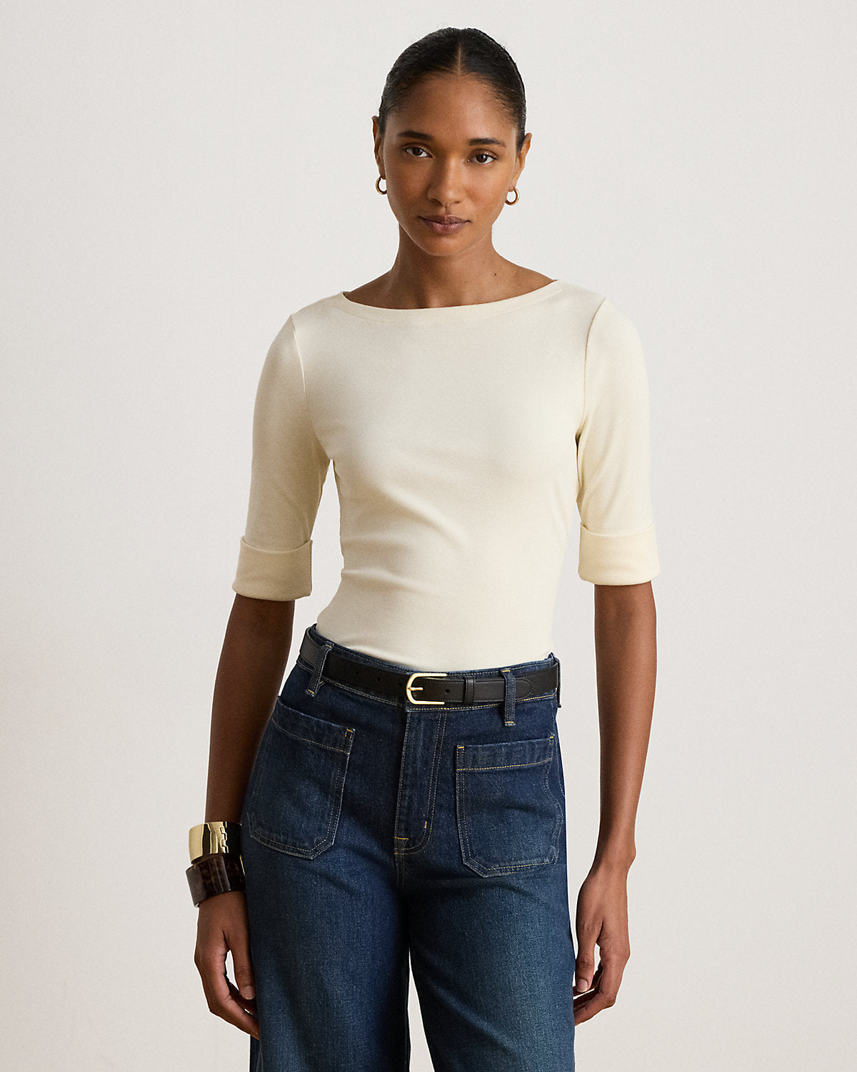 Stretch Cotton Boatneck Tee