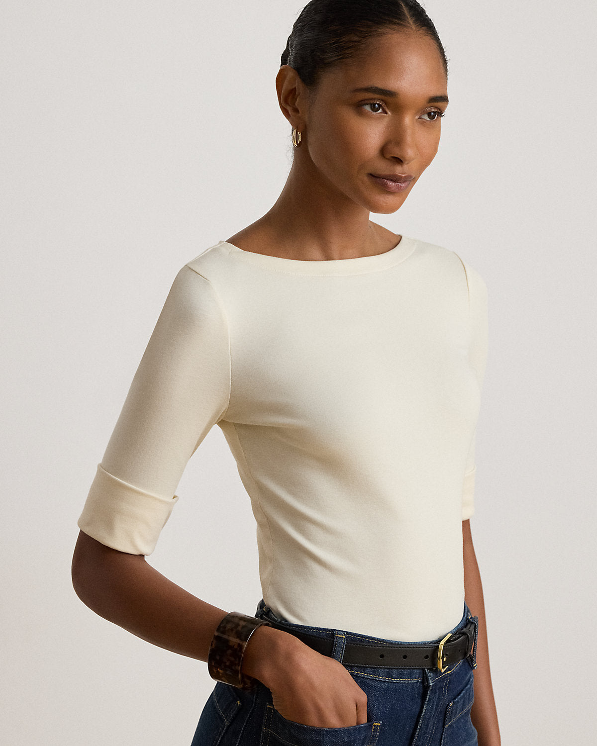 Stretch Cotton Boatneck Tee