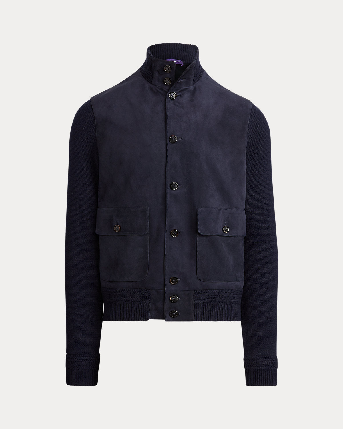 Suede-Front Cashmere Cardigan Classic Chairman Navy
