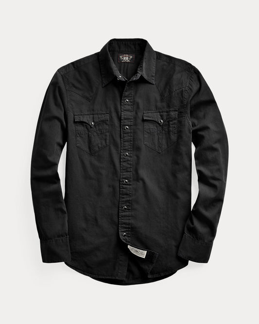 Slim Fit Twill Western Shirt Black