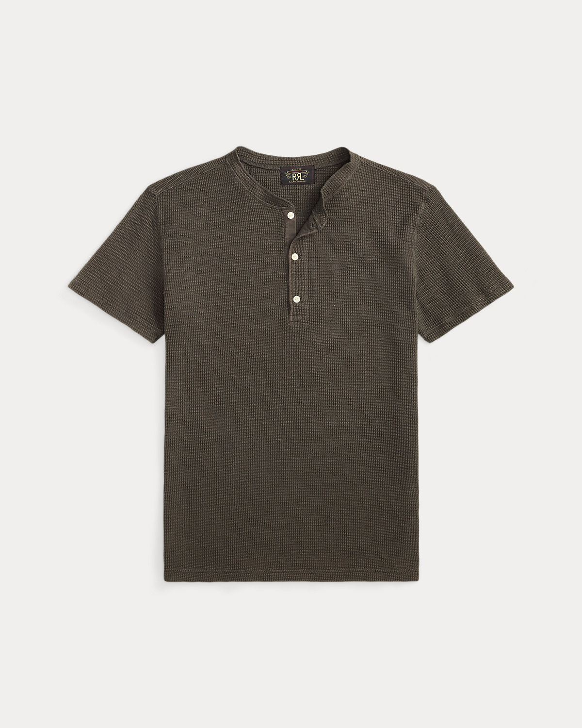 Waffle-Knit Short-Sleeve Henley Shirt Faded Black Canvas