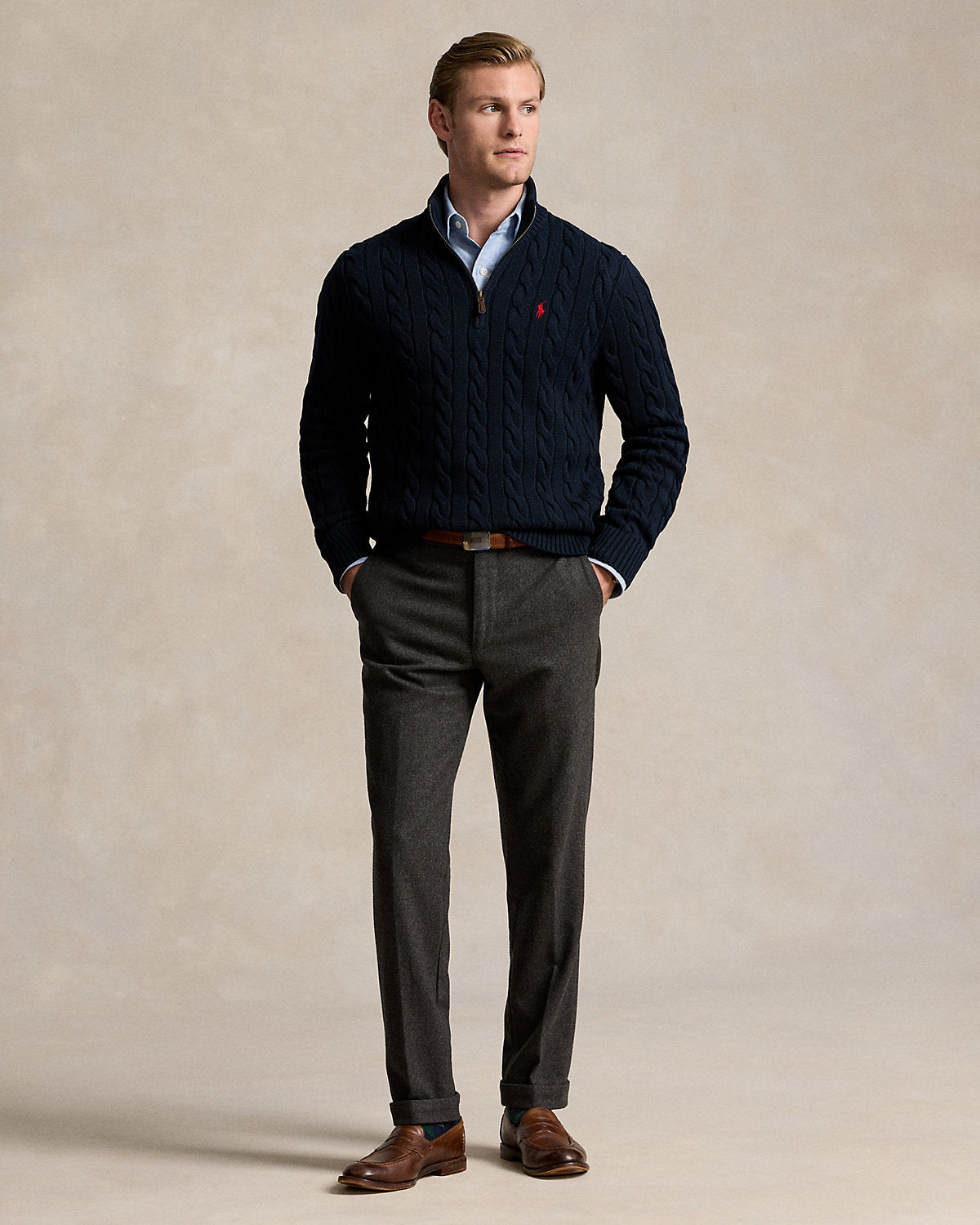 Cable-Knit Cotton Quarter-Zip Sweater