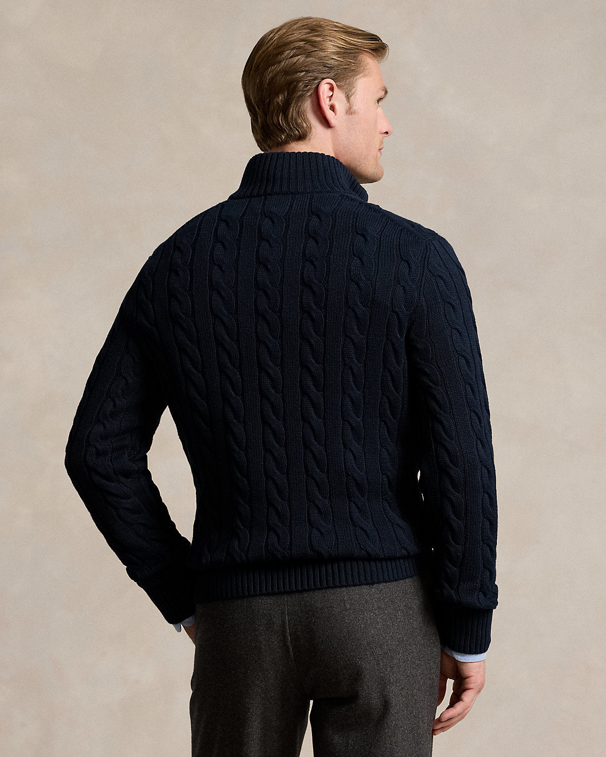 Cable-Knit Cotton Quarter-Zip Sweater