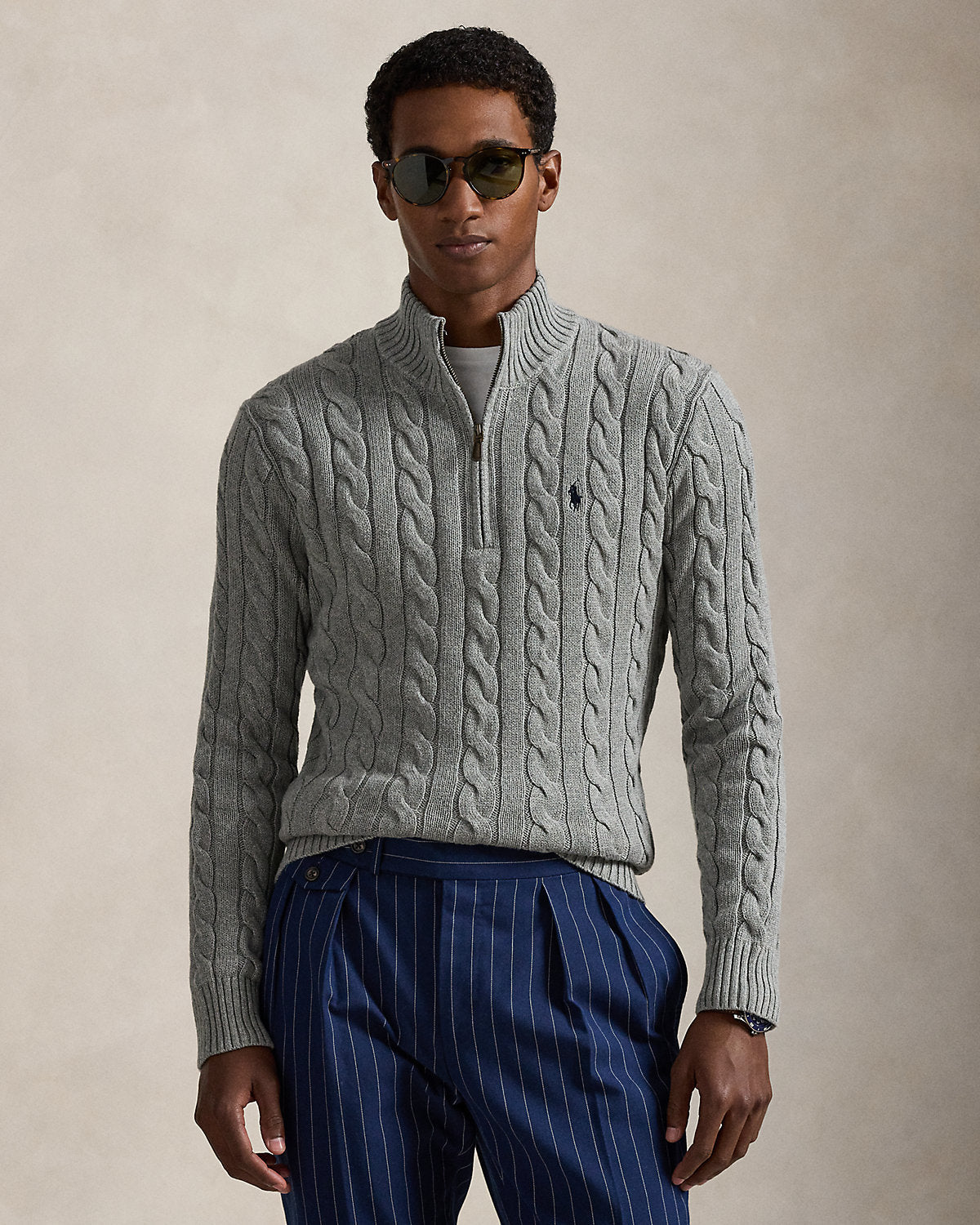 Cable-Knit Cotton Quarter-Zip Sweater