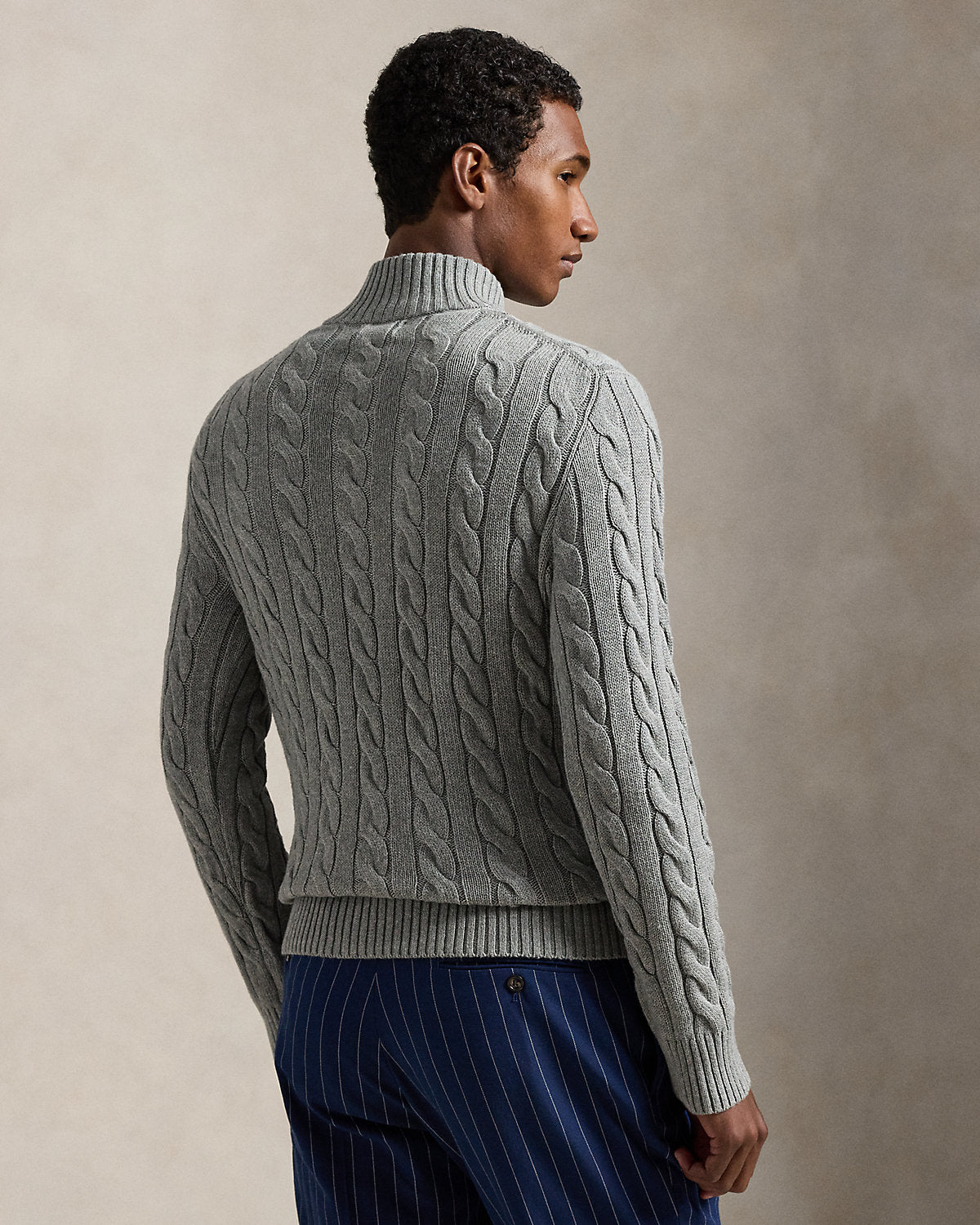 Cable-Knit Cotton Quarter-Zip Jumper Fawn Grey Heather