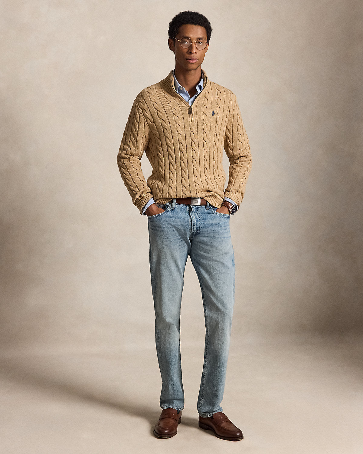Cable-Knit Cotton Quarter-Zip Sweater