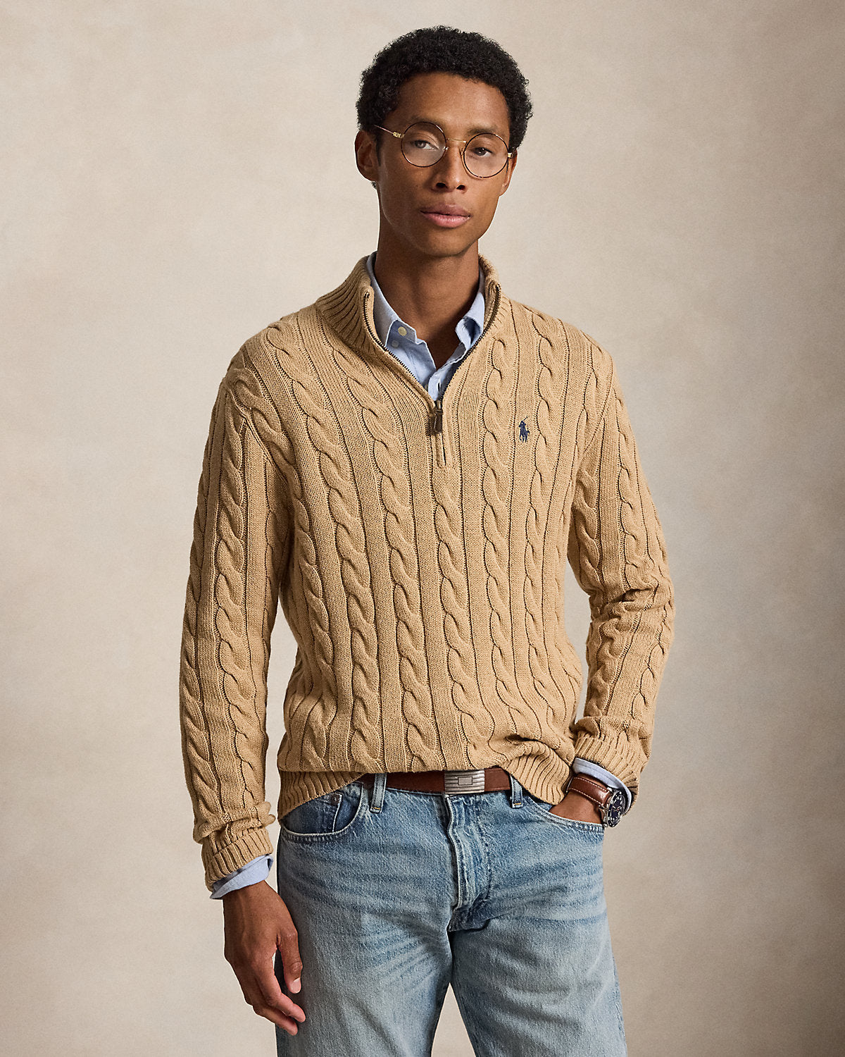 Cable-Knit Cotton Quarter-Zip Sweater