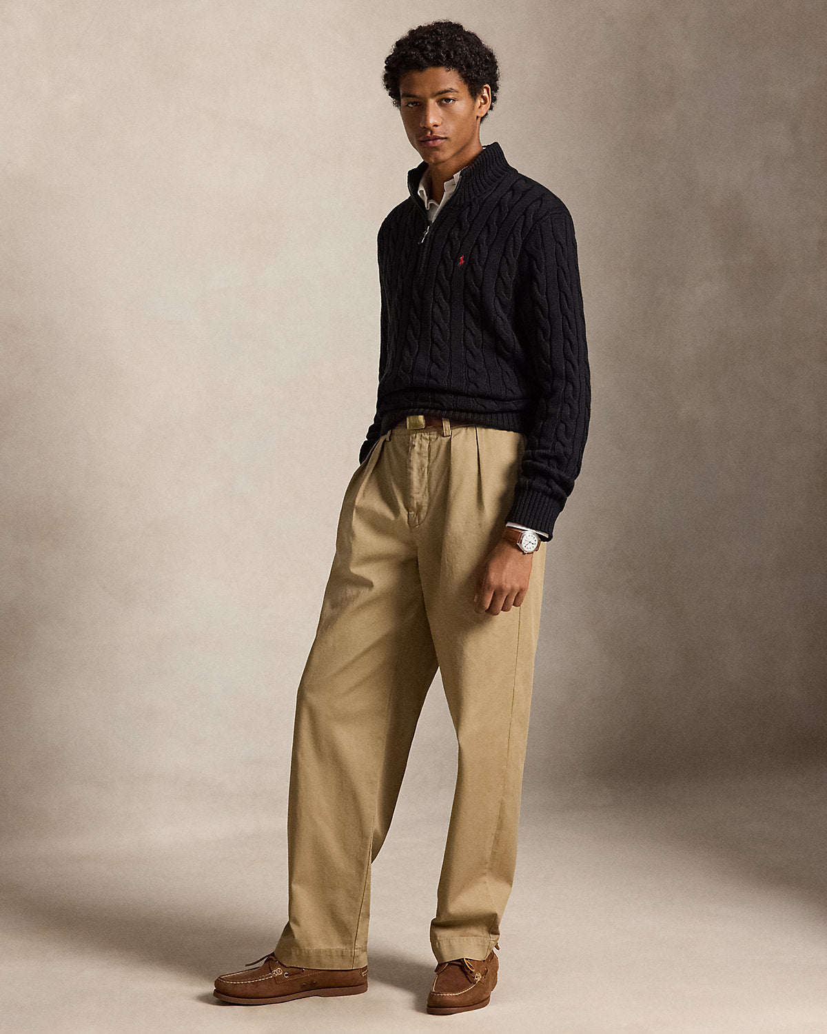 Cable-Knit Cotton Quarter-Zip Sweater