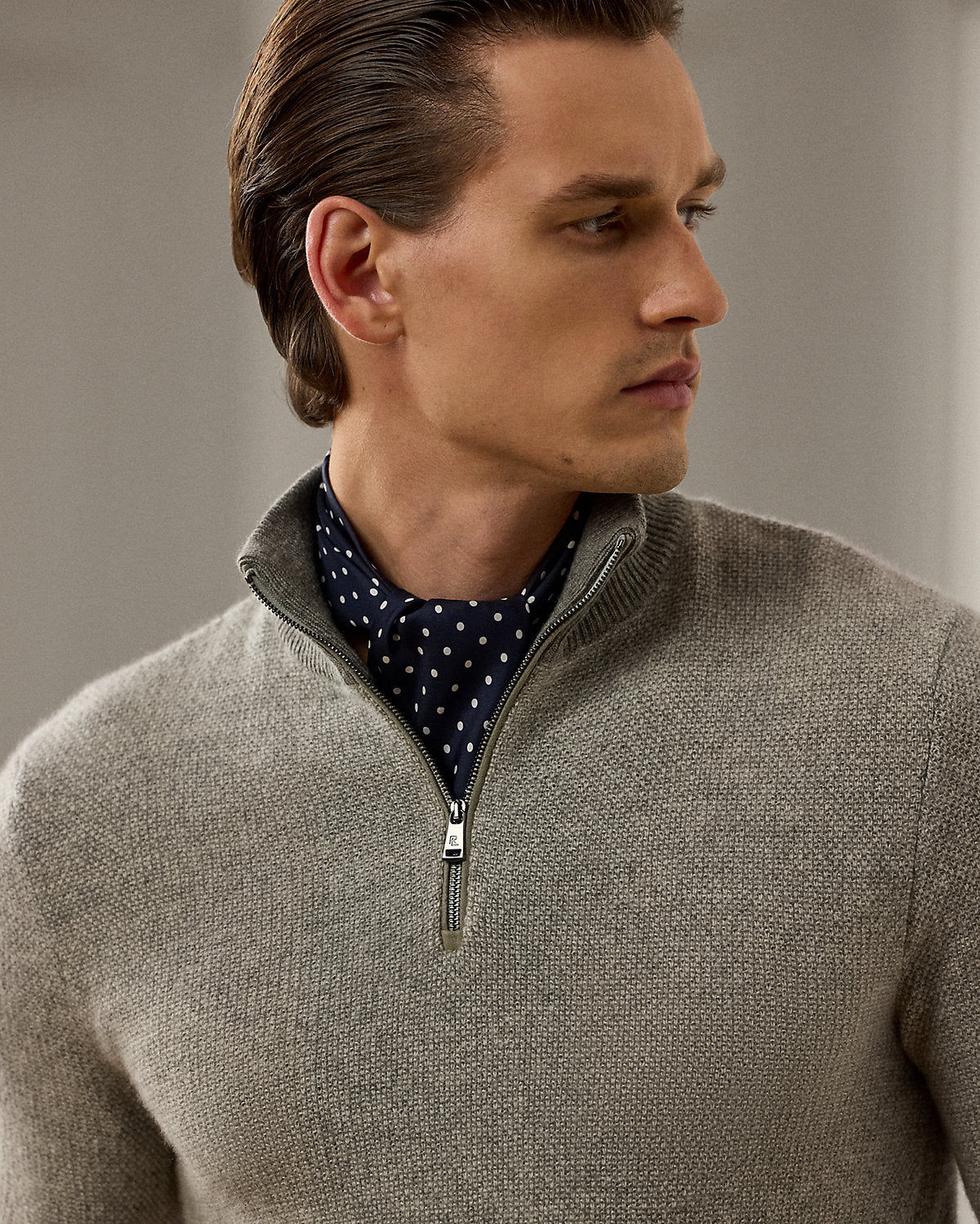 Cashmere Birdseye Quarter-Zip Jumper Light Grey Heather