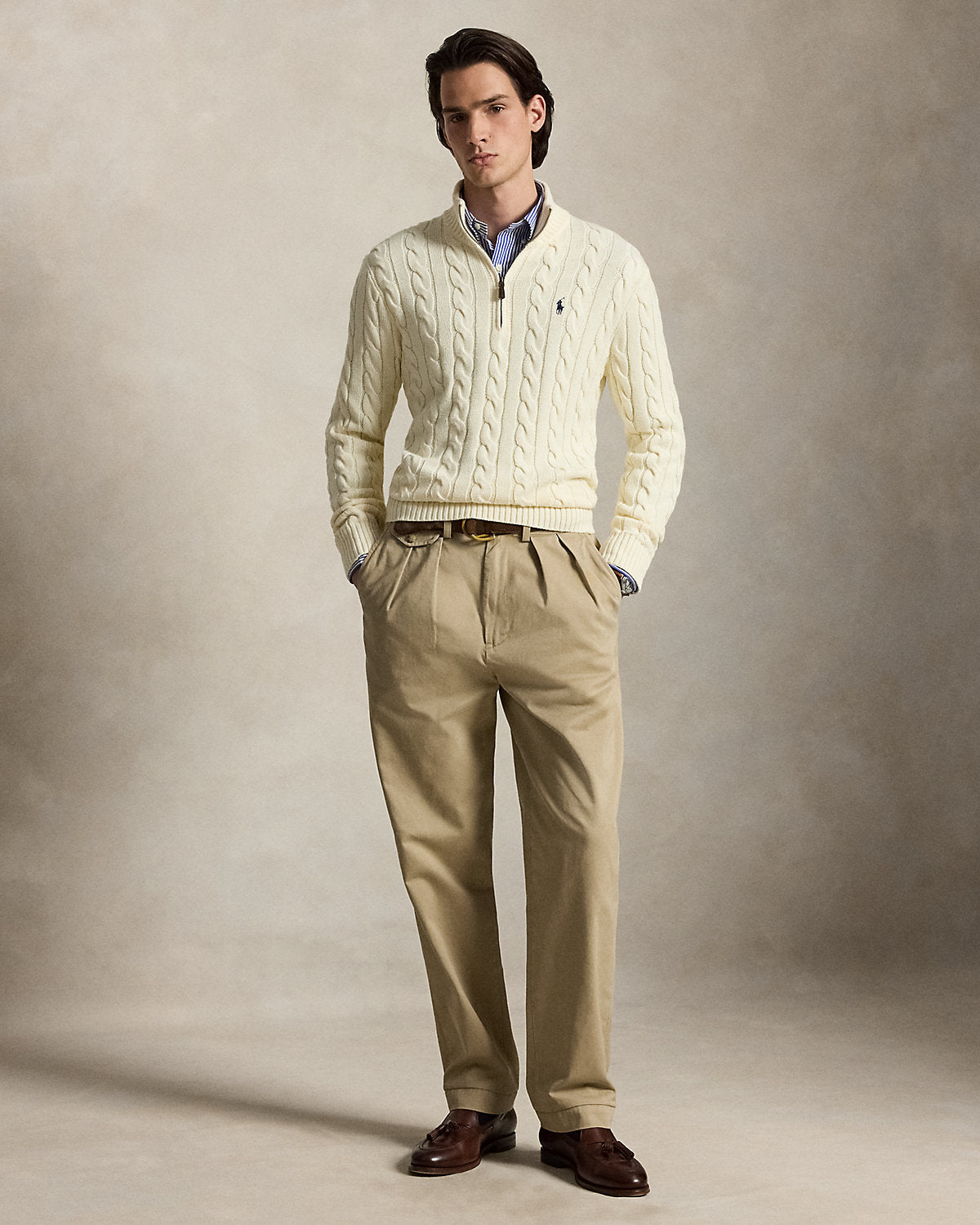 Cable-Knit Cotton Quarter-Zip Sweater
