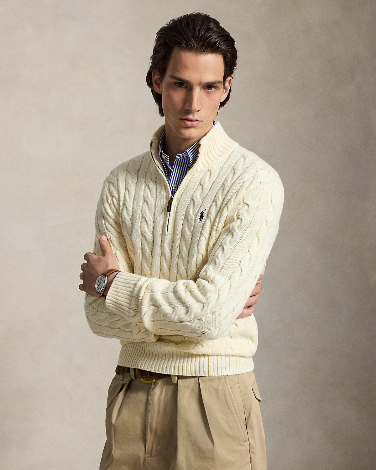 Cable-Knit Cotton Quarter-Zip Sweater