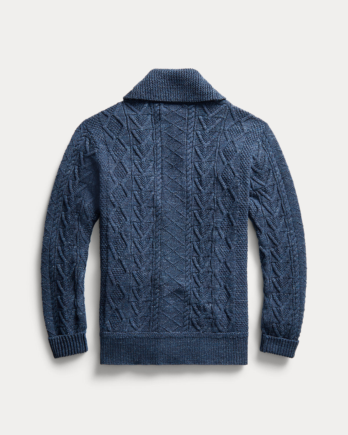 Aran-Knit Cotton Cardigan Navy Heather