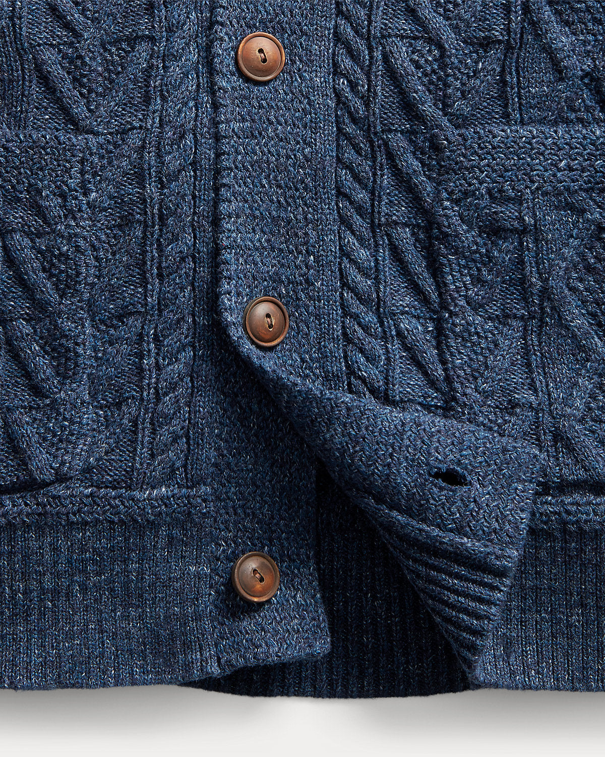 Aran-Knit Cotton Cardigan Navy Heather