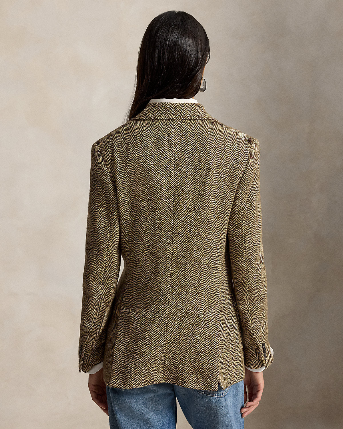Herringbone Linen-Blend Blazer Brown/Cream Herringbone