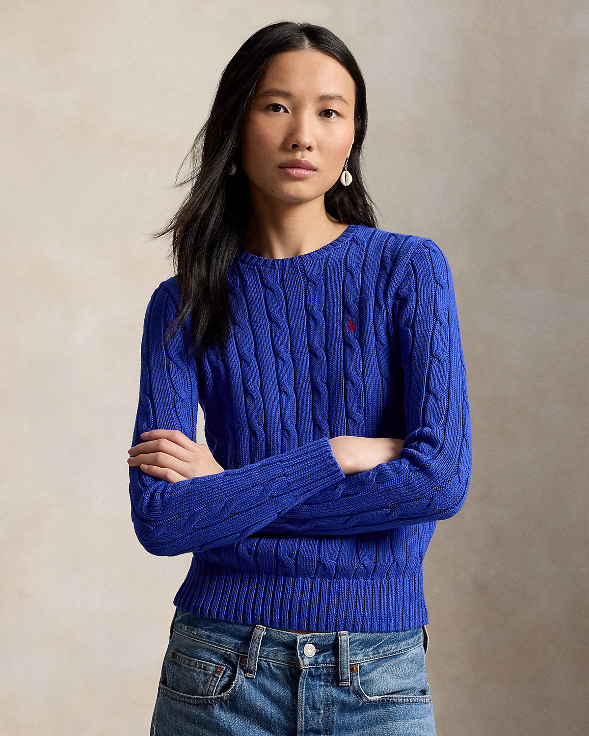 Cable-Knit Cotton Crewneck Sweater