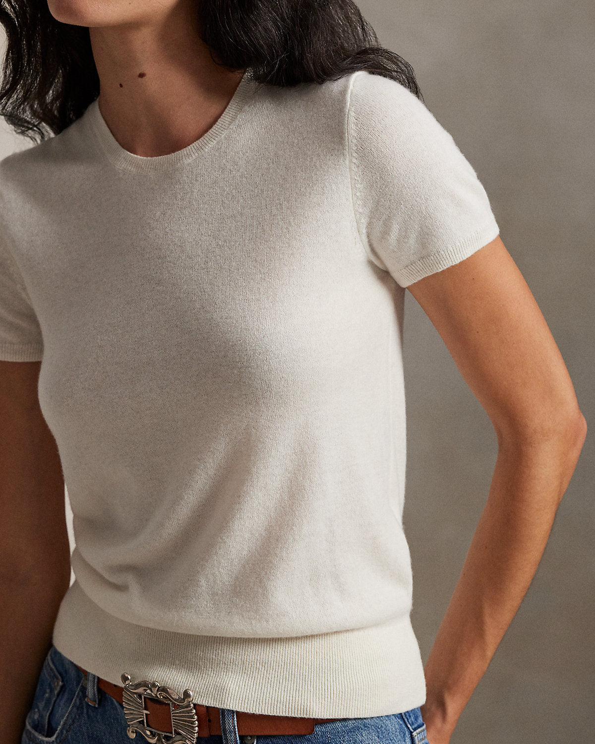 Cashmere Short-Sleeve Crewneck Sweater