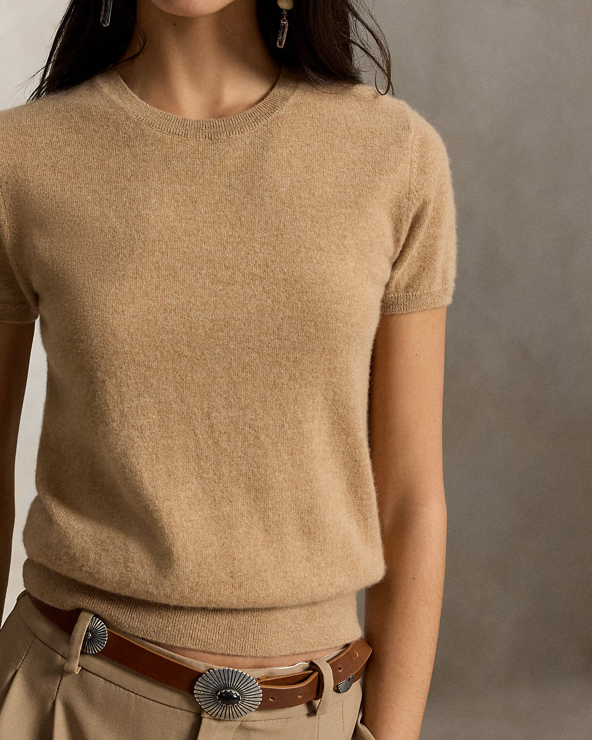 Cashmere Short-Sleeve Crewneck Sweater