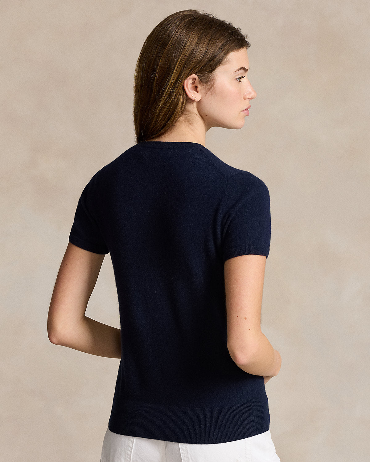Cashmere Short-Sleeve Crewneck Sweater