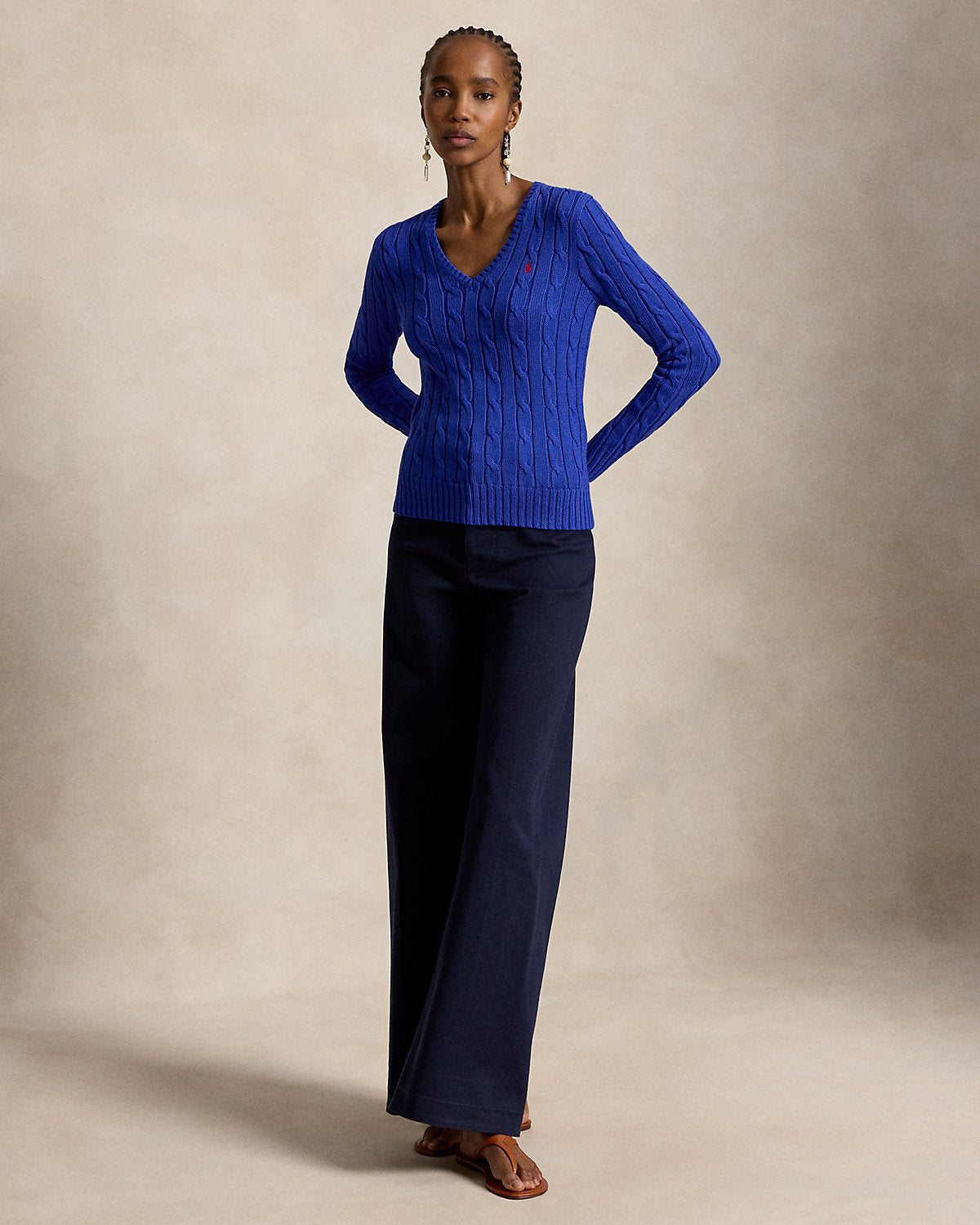 Cable-Knit Cotton V-Neck Sweater