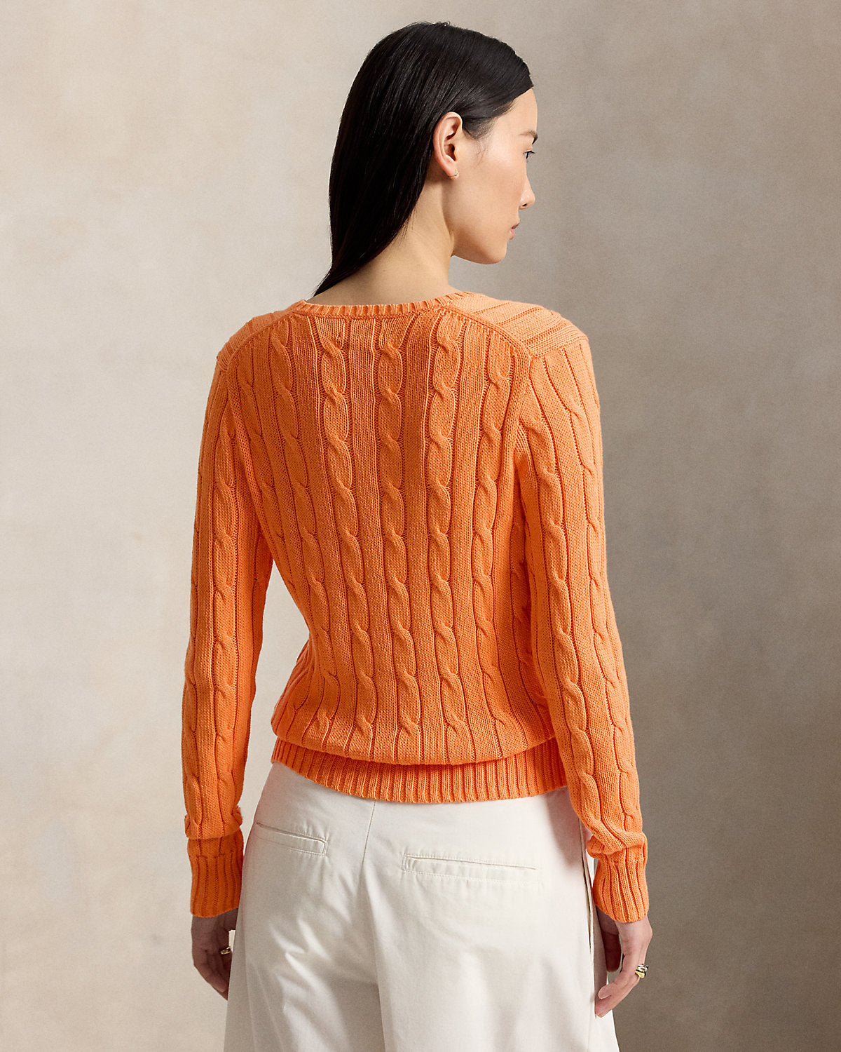 Cable-Knit Cotton V-Neck Sweater