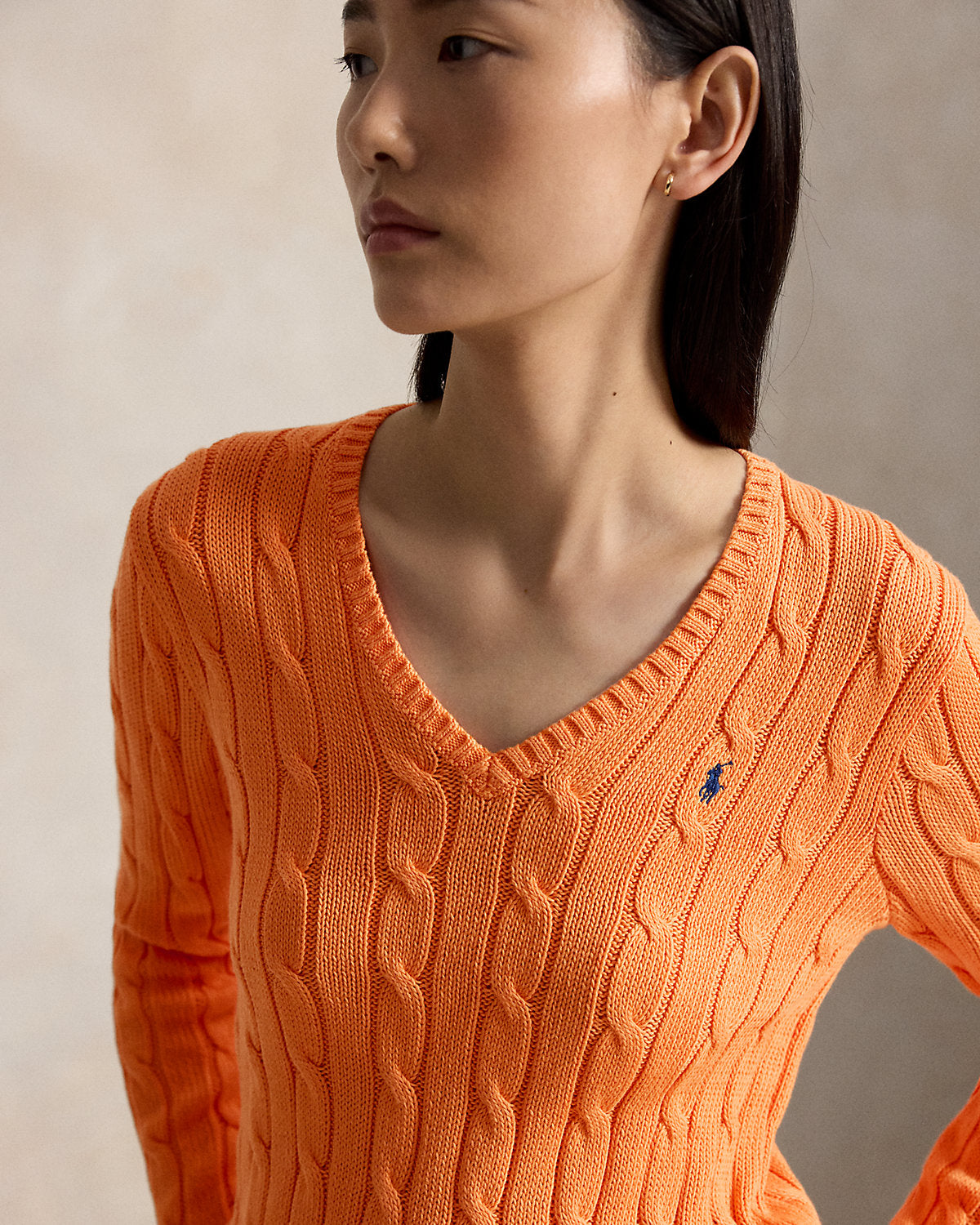 Cable-Knit Cotton V-Neck Sweater