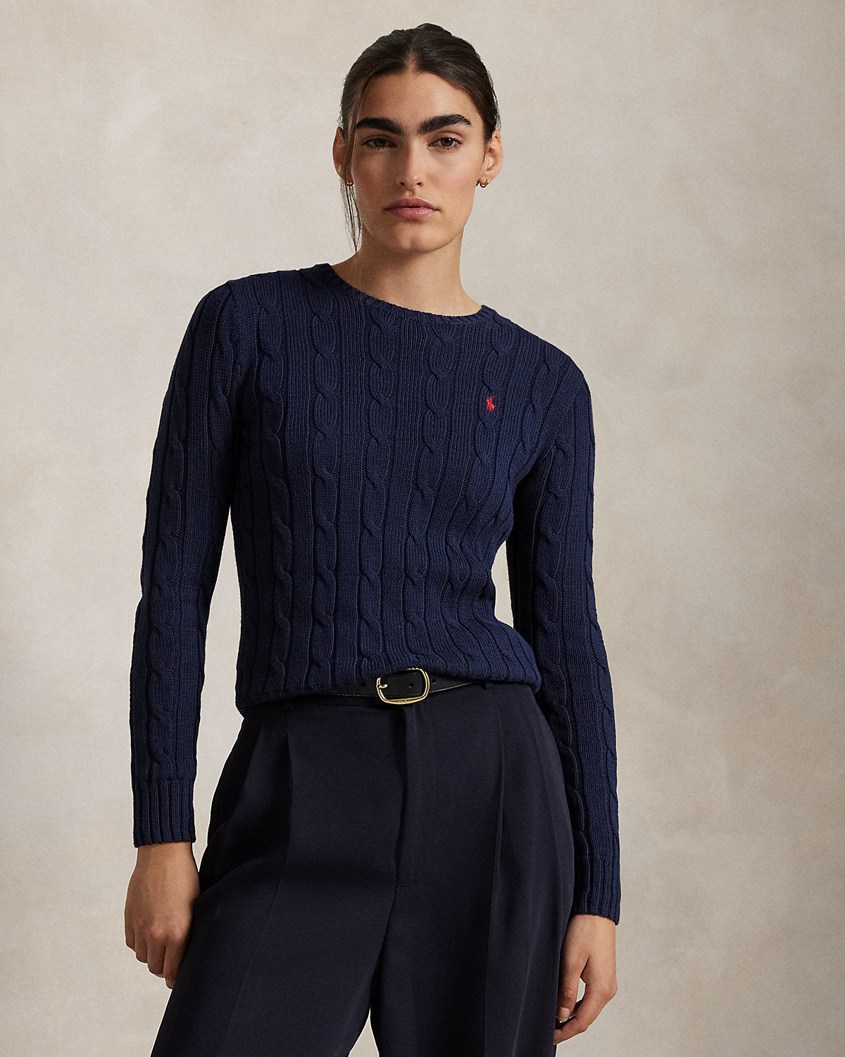 Cable-Knit Cotton Crewneck Sweater