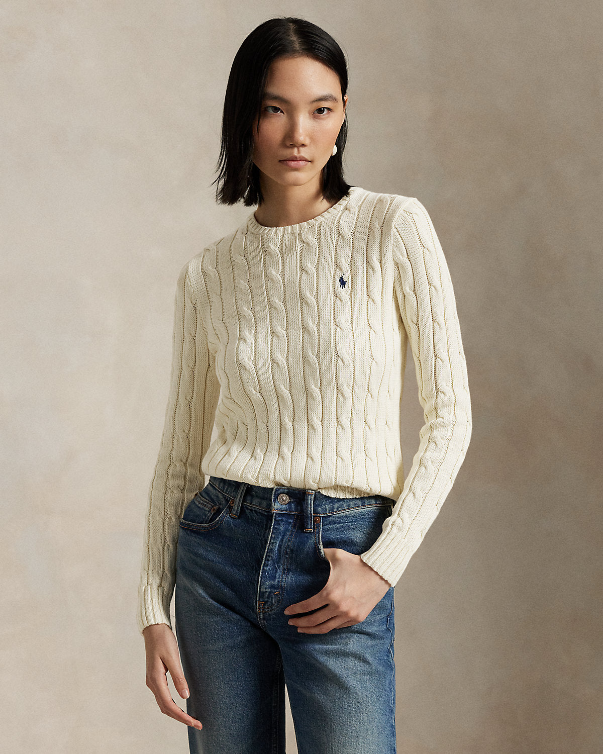 Cable-Knit Cotton Crewneck Sweater