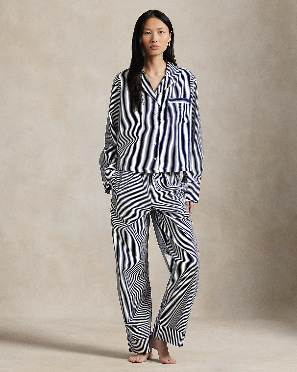Long-Sleeve Poplin Pyjama Set Pearl Stripes