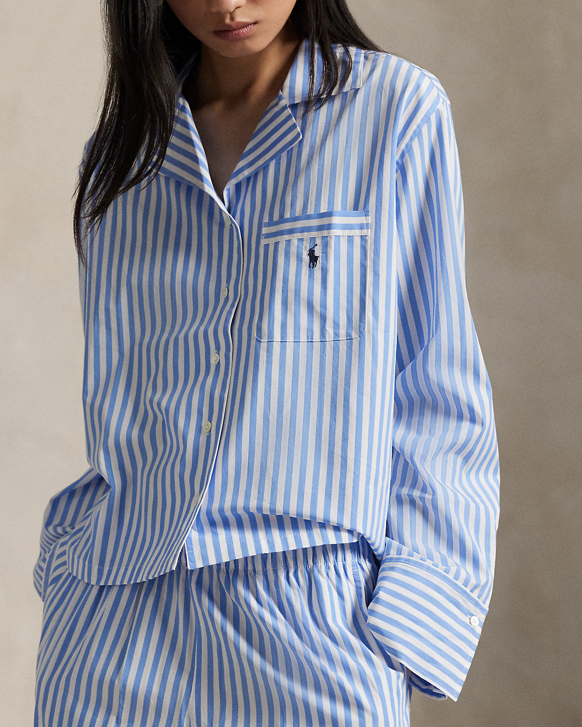 Long-Sleeve Poplin Pyjama Set Wide Stripes