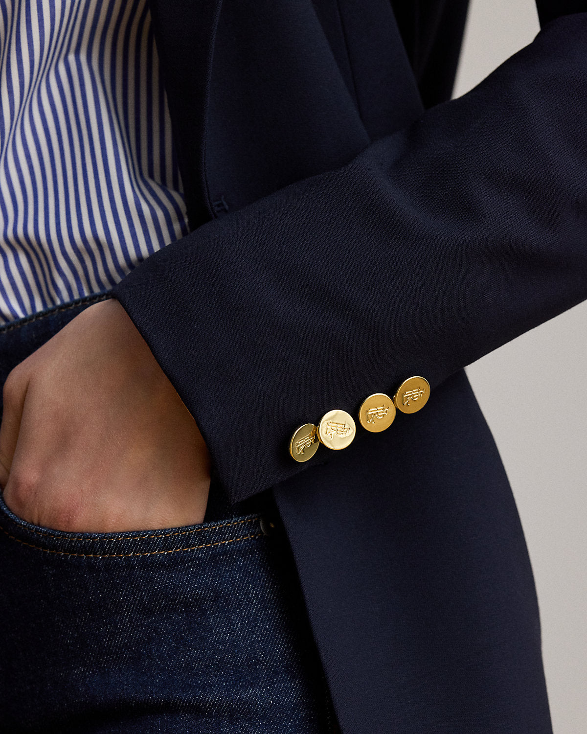 Double-Breasted Wool Crepe Blazer Lauren Navy
