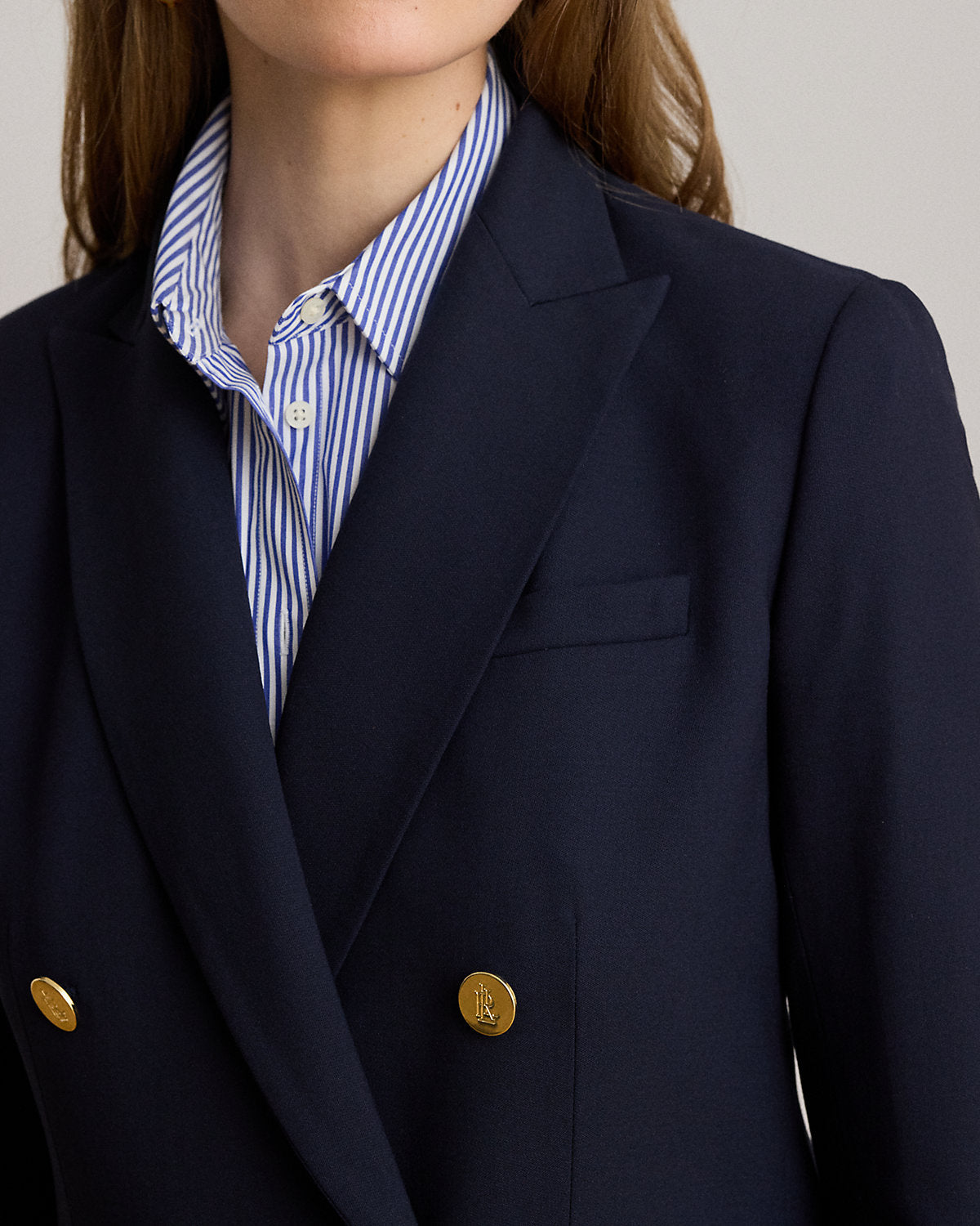 Double-Breasted Wool Crepe Blazer Lauren Navy