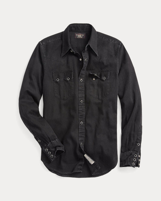 Slim Fit Denim Western Shirt Black