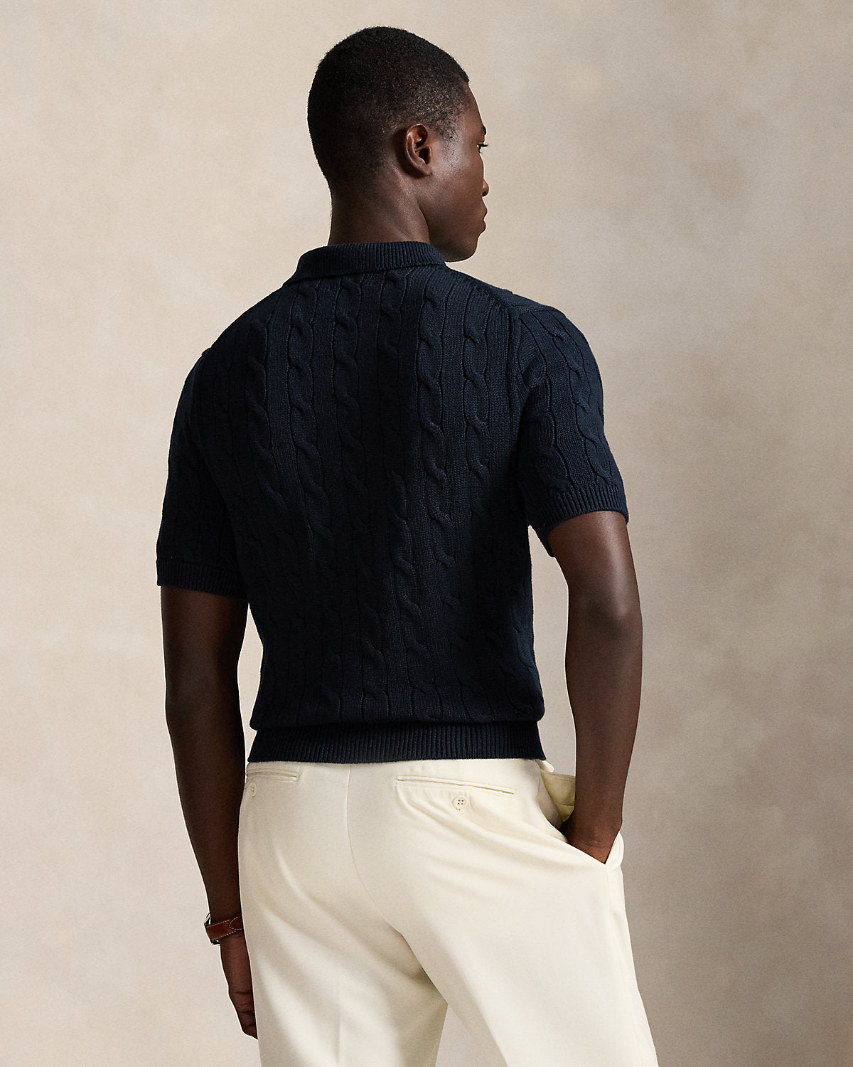 Cable-Knit Cotton Polo Sweater