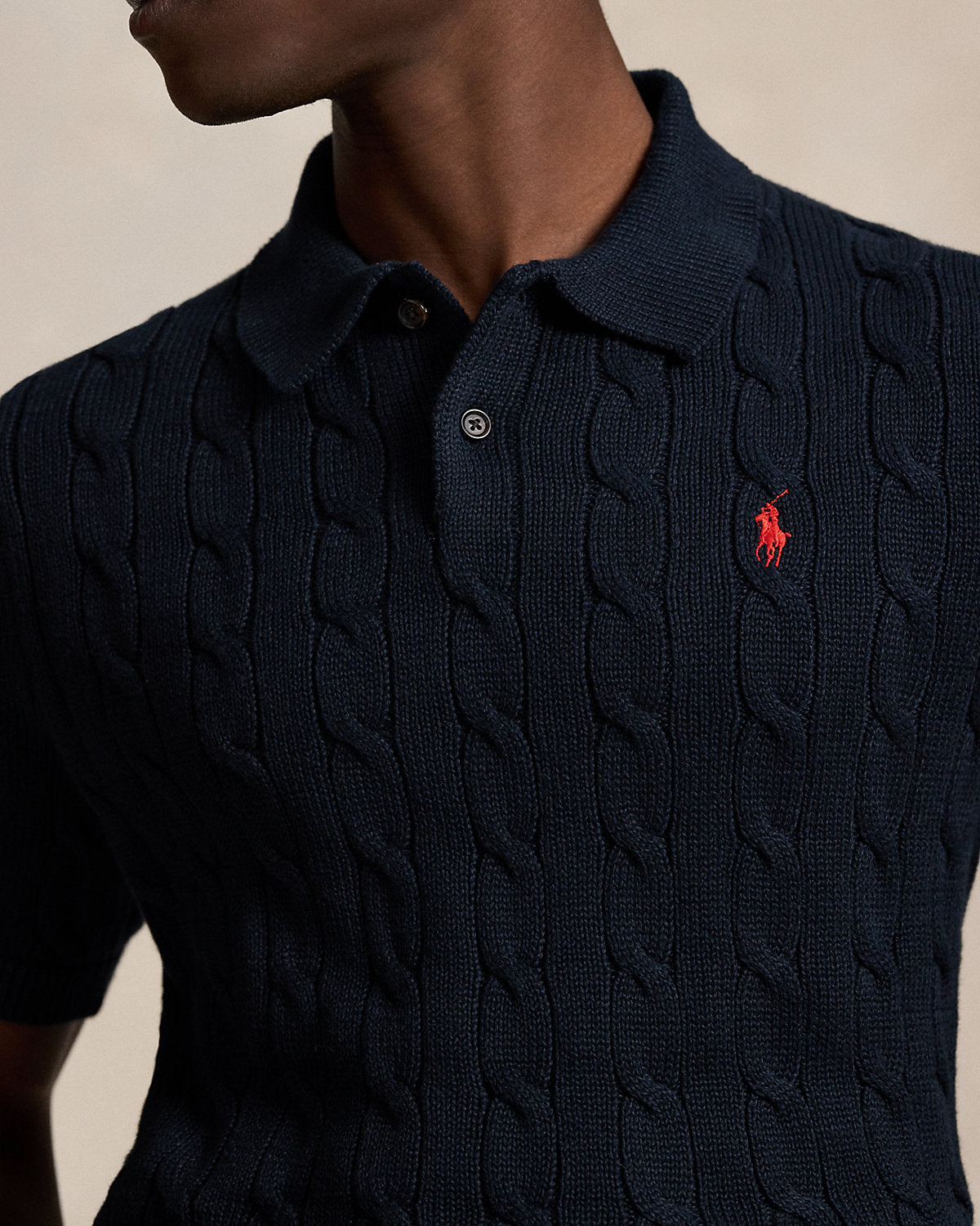 Cable-Knit Cotton Polo Sweater