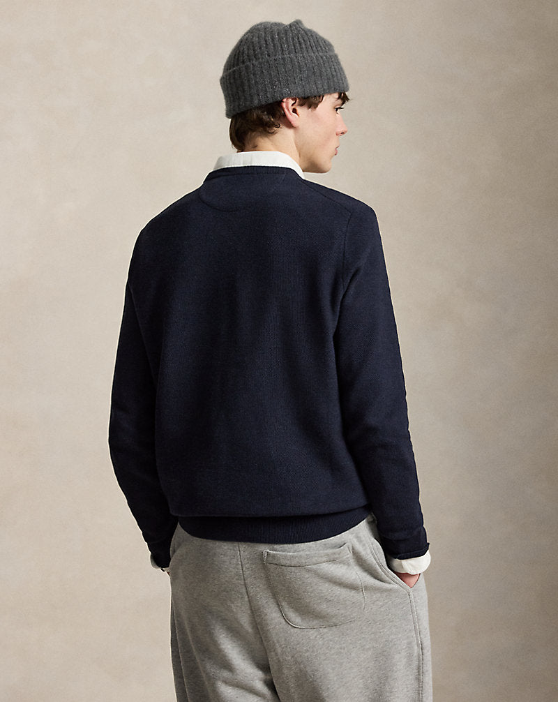 Mesh-Knit Cotton Crewneck Jumper Navy Heather