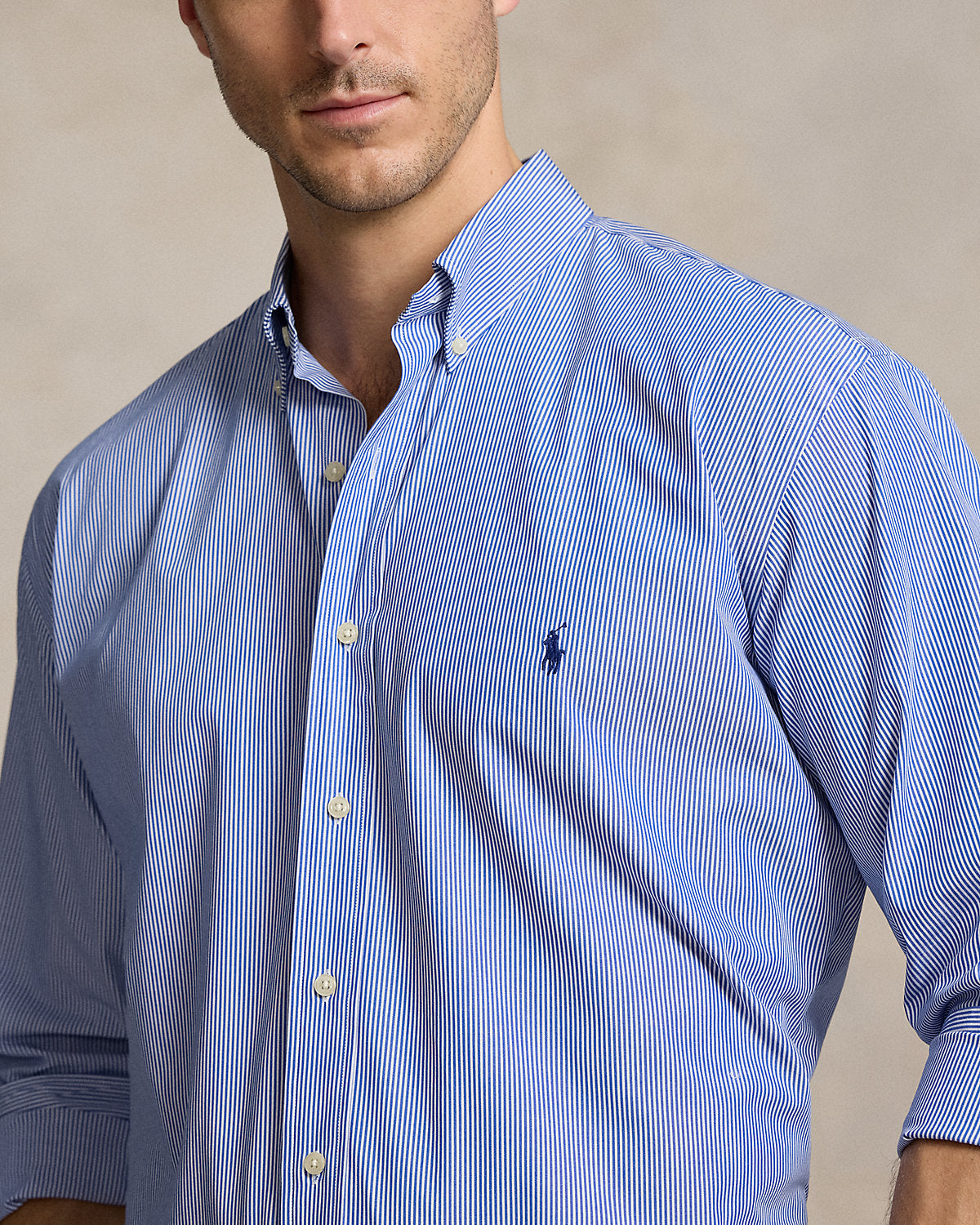 Striped Stretch Poplin Shirt Blue/White