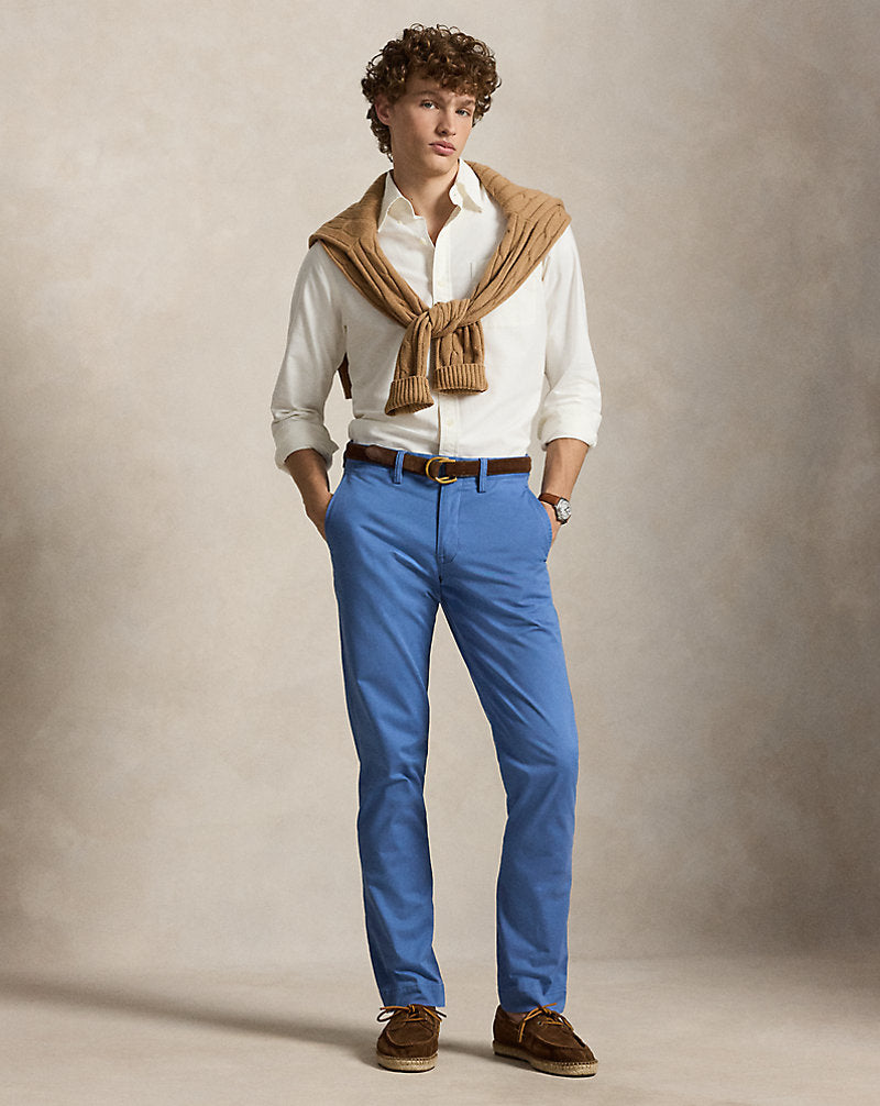 Stretch Slim Fit Washed Chino Trouser Nimes Blue