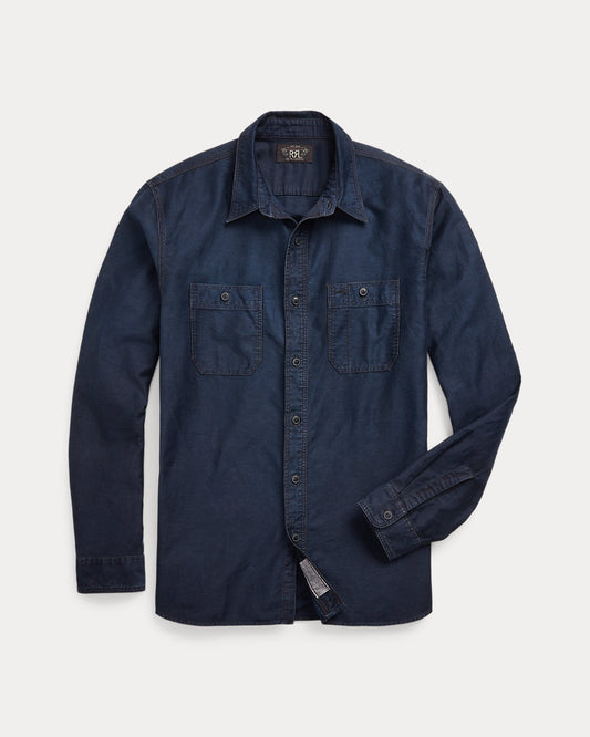 Indigo Cotton-Linen Sateen Workshirt Indigo