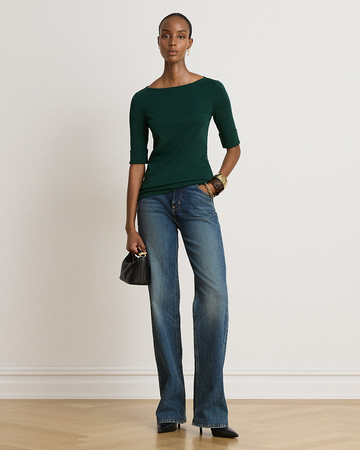 Stretch Cotton Boatneck Tee