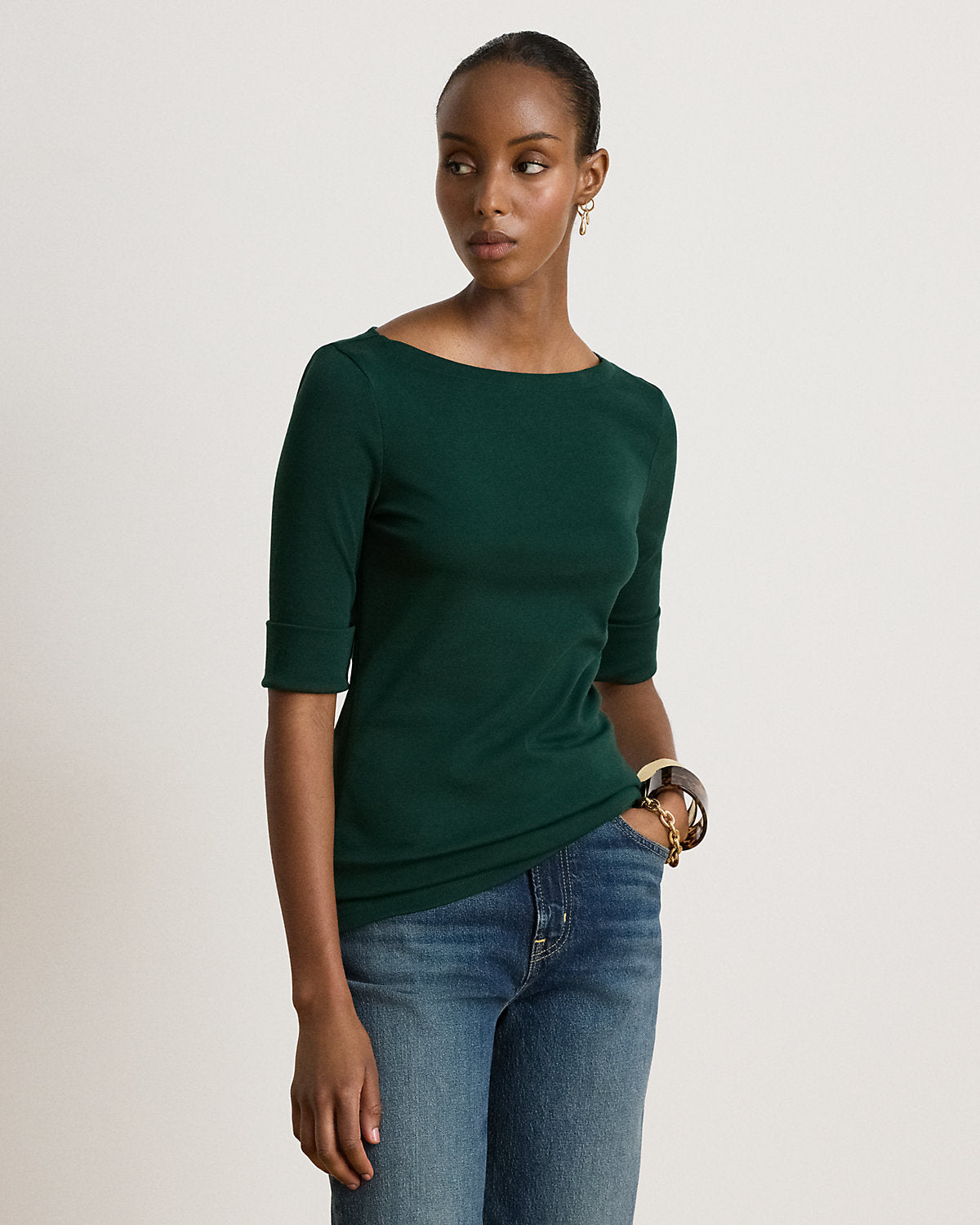 Stretch Cotton Boatneck Tee